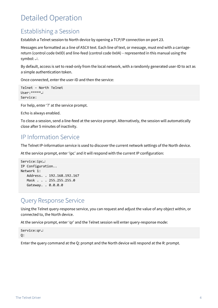 Preview thumbnail of page 4 of the Telnet Driver Manual PDF document.